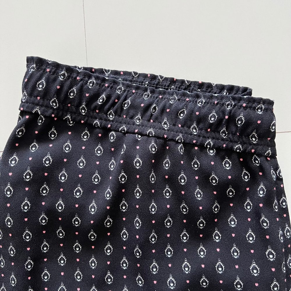 LOFT fluid Black Wide-Leg Pants with White Teardrop Print bandana print - Picture 2 of 4
